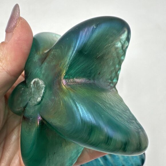 3 Robert Held Heart Glass Paperweight Teal Iridescent Lattice Grid Star Signed - Picture 10 of 11